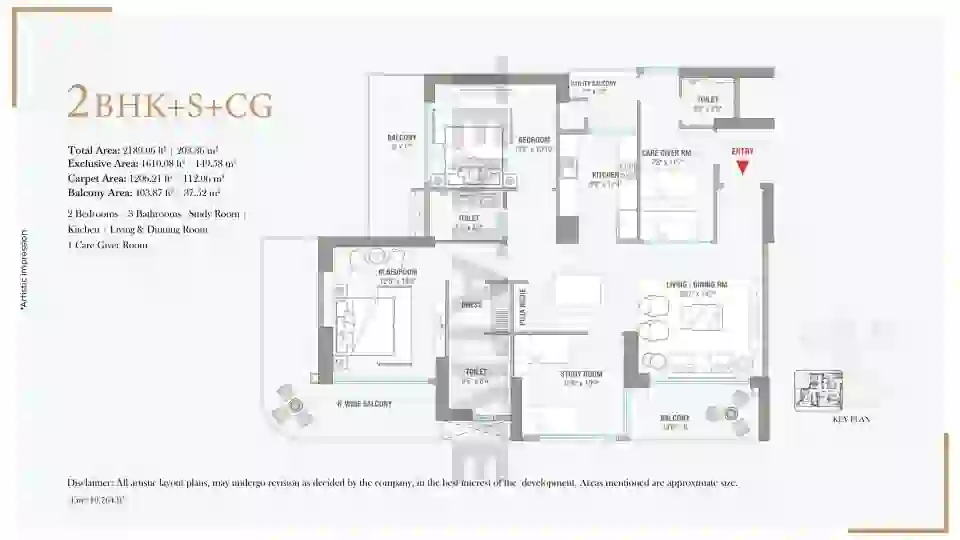 2 BHK + S + CG Floor Plan